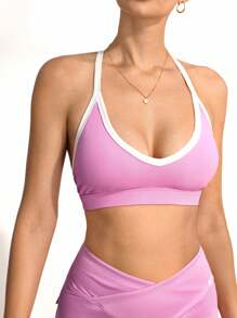 Activina Sutien sport fitness casual, fără spate, cu culoare contrastantă, potrivit pentru Ziua Îndrăgostiților