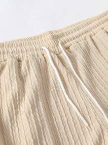 Manfinity Homme Men's Casual Solid Color Textured Short Sleeve T-Shirt And Shorts Set,Going Out - Apricot - View 4