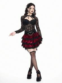 ROMWE Goth 深色情人节蝴蝶结透明渔网蕾丝上衣 - 黑色 - 查看 6