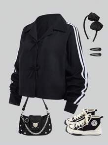 SHEIN 1 件青少年女孩休闲黑色衬衫 - 黑色 - 查看 9