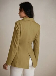 Aveloria Modichic Blazer de negocios de estilo francés sencillo y elegante con cinturón en la cintura y mangas largas, adecuado como uniforme de maestros y ropa de trabajo - Amarillo - Ver 4