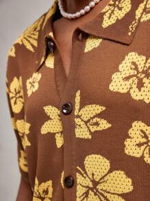 AKNOTIC Business Casual Men's Form-Fitting Revere Collar Open Front Short Sleeve Knitted Top, Suitable For Everyday Wear - Multicolor - View 3