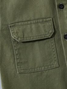 SHEIN Tween Boy 2pcs Set Fashion Casual Y2k Cargo Pocket Design Olive Green Collared Shirt & Shorts For Older Boys Denim Suit For Boy Soft Dailywear And Kids Summer Clothes