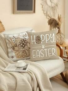 4pcs Easter Bunny & Egg Pattern Throw Pillow Covers, 17.7x17.7 Inch, Modern Style, Machine Washable Zipper Closure, Woven Polyester Fabric, Suitable For Living Room, Sofa, Bedroom Decor - Pillow Inserts Not Included - Multicolor - View 8