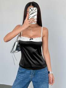 SHEIN Unity 夏季性感美国时尚撞色蕾丝女式背心，撞色紧身胸衣吊带背心