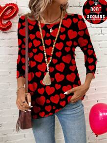 EMERY ROSE 女士圆领长袖心形印花休闲 T 恤 - 彩色 - 查看 1