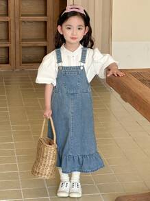 Dazy Kids 年轻女孩秋装 年轻女孩牛仔连衣裙 - 藍色 - 查看 3