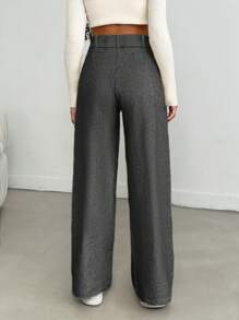EURMUSE Women Solid Color High Waist Wide Leg Pants - Black and White - View 2