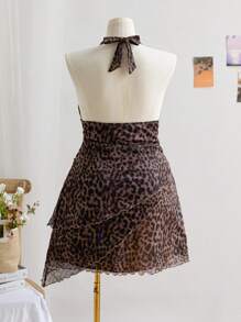 Soleia Robe dos nu à imprimé léopard et fleur pour femmes grande taille, idéale pour les vacances, la remise des diplômes, la rentrée, la saison d'automne