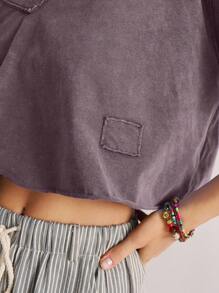 Bohemela Boho V-Neck Drop Shoulder Short Sleeve Women T-Shirt - Purple - View 7