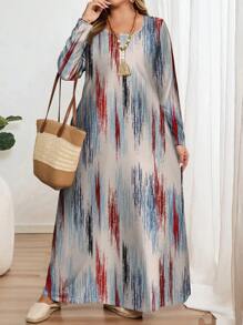 EMERY ROSE Đầm cổ tròn tay dài in họa tiết tối giản cỡ lớn, phù hợp cho mùa thu đông - Nhiều màu - Xem 4