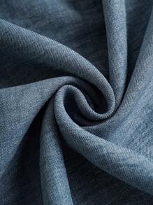 EMERY ROSE Plus Size Blue Plain Crew Neck Short Sleeve Pleated Simple Shirt, Casual Everyday Wear Summer Outfits  Vacation Outfits Woman  Western Wear Women  Country Outfits Women - Dusty Blue - View 7