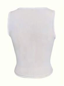INAWLY Plus Size Women's Solid Color Ribbed Tank Top - White - View 2