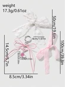 ROMWE Kawaii 3pcs Sweet & Fashionable K-Style Pink Leather Cord Butterfly Wing, Heart & Strawberry Pearl Pendant + 100cm Pink Lace + 50cm White Embroidery Lace Decorative Wrap, DIY Keychain Bag Charm Combo Set, Ideal Gift For Girls & Women - Pink - View 10