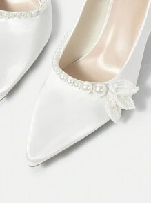 CUCCOO HITCHD 女士白色珍珠装饰尖头高跟鞋，优雅通勤、约会、婚礼、派对之选 - 白色 - 查看 10