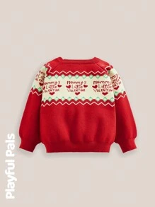 SHEIN 1 Stück süß/vintage/lustig/Cartoon Weihnachtsmann Muster Langarm dicker Pullover, geschlechtsneutral und geeignet für Kleine Jungen und Mädchen, Weihnachten, Frühling/Herbst/Winter
