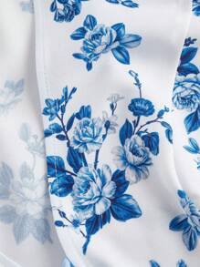 SHEIN MOD Plus Size Floral Print Sleeveless Casual Shirt, Perfect For Vacation - Blue - View 4