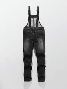 Denim Ripped Slim Fit Denim Overalls - Tween Boys Street Cool Casual Daily Urban Street Style - Black - View 2