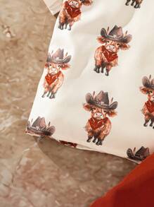 SHEIN Young Boys 2pcs Sets Spring & Summer Wildeya New Styles, Fashionable Funny Cute Western Cow Print Matched With Red-Brown Pants 2 Pieces Suits, Suitable For Outdoor Activities, Nomadic Life And Daily Wear