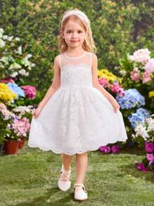 SHEIN Váy yếm ren trắng đáng yêu cho bé gái tuổi teen, mùa hè - trắng - Xem 5