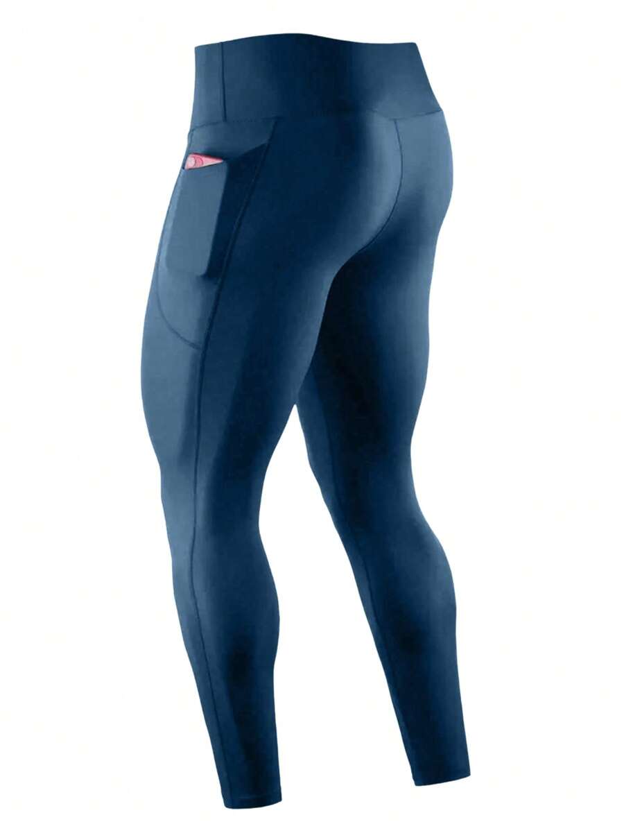 Manfinity Fitness 男士简约时尚休闲运动紧身裤，适合日常穿着 - 霧霾藍 - 查看 1