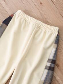 Conjunto de 2 piezas para niña preadolescente: sudadera con capucha de parchwork a cuadros y pantalones - Albaricoque - Ver 8