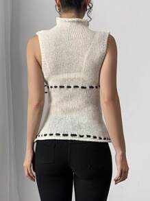 SHEIN Unity 女士百搭吊带背心上衣，简约优雅针织背心衬衫，百搭通勤风格 - 杏色 - 查看 2