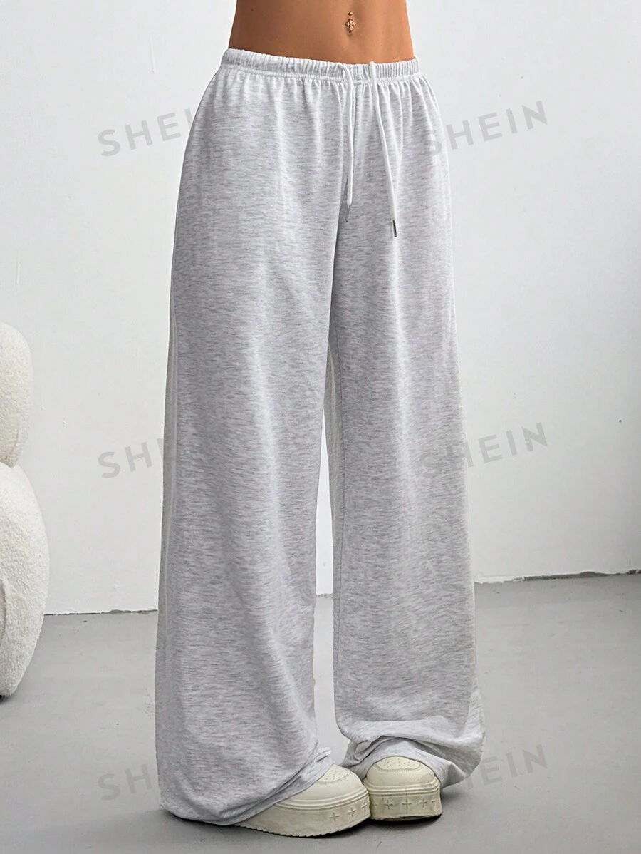 SHEIN EZwear Pantaloni de sport largi, cu cravată simplă în față, pentru femei, îmbrăcăminte zilnică ocazională
