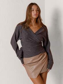 Aralina Y2K PU Wrap Pleated Detail Mini Going Out Skirt