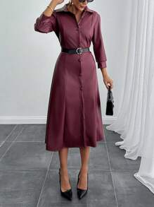 EURMUSE SEIZOENSTRENDKLEUR BORDEAUX LANGE JURK MET DETAILS VOORAAN - Bordeaux - Bekijken 5