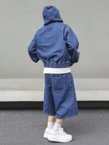 Manfinity EMRG Men's Long Sleeve Hooded Denim Top And Denim Pants Set Going Out Hang Out Party College Vacation - Dark Wash - View 2