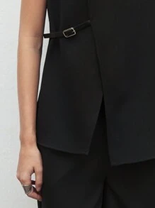 BizChic Blazer de traje negro, chaleco para mujeres de oficina, atuendo para fiesta de Año Nuevo, cita de San Valentín, ropa de primavera y verano para damas en otoño/invierno - Negro - Ver 5