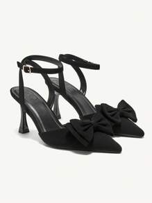 CUCCOO CHICEST 女士黑色蝴蝶结尖头扣带细高跟凉鞋 - 黑色 - 查看 2