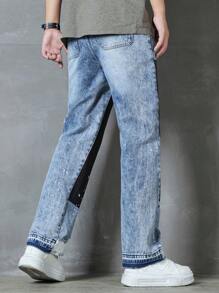 SHEIN Explorewe Quần jeans ống đứng ôm màu xám đậm in họa tiết 3D thời trang Âu Mỹ cho bé trai tuổi teen - Rửa trung bình - Xem 8