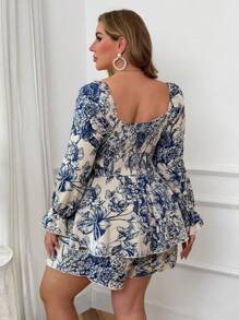 Sunnyshic Mono elegante de manga larga con escote en V, estampado floral sutil, diseño estilizador, nueva llegada para primavera y otoño