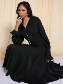 COSMINA 女士优雅领口长款中长连衣裙，秋冬