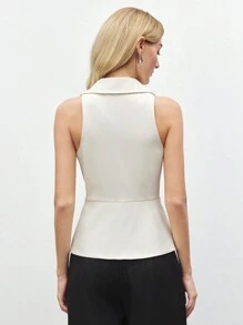 BizChic 女士白色翻领无袖上衣，现代优雅都市通勤日常百搭90年代复古风，适合圣诞节、新年、情人节、派对、海滩、毕业典礼、时尚、节日、假日、婚礼宾客、早午餐、机场等多种场合。 - 杏色 - 查看 6