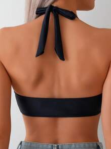 Swim Vcay 女士无袖 U 领比基尼上衣，简约时尚的泳装，百搭，适合夏季海滩度假 - 黑色 - 查看 2