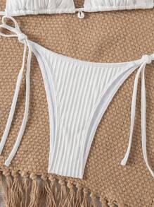 SHEIN Swim 2pcs Knit Pearl Shell Chain Link Casual Swimwear Set, Women Summer Vacation - White - View 7