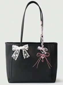 ROMWE Kawaii 3pcs Sweet & Fashionable K-Style Pink Leather Cord Butterfly Wing, Heart & Strawberry Pearl Pendant + 100cm Pink Lace + 50cm White Embroidery Lace Decorative Wrap, DIY Keychain Bag Charm Combo Set, Ideal Gift For Girls & Women - Pink - View 9