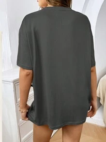 INAWLY 休闲宽松口号印花落肩短袖 T 恤