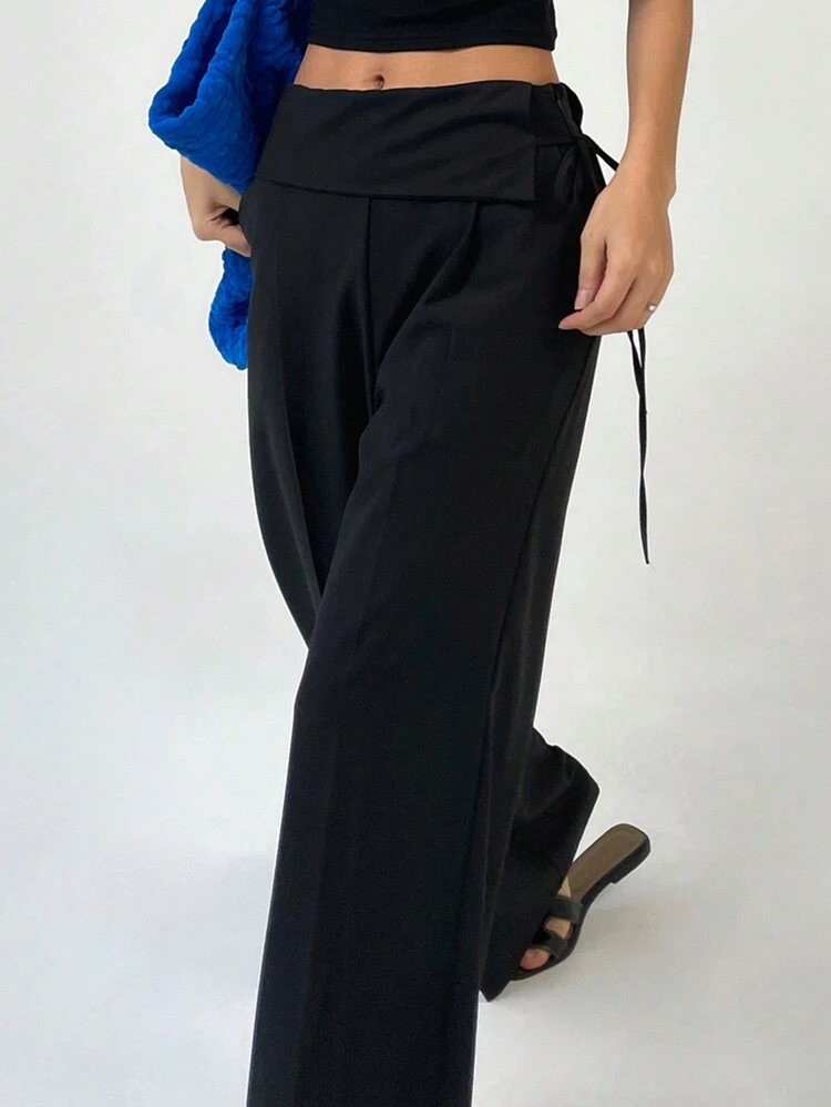 Women's Folded Waistband Drawstring Suit Pants