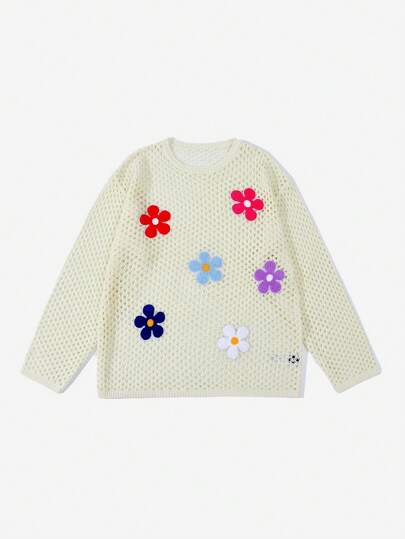 Street Life Men's Embroidery Patterned Openwork Knit Sweater