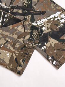 SHEIN One Piece For Tween Boy, Jeans, Casual Style, Vintage American Branch Camouflage Graffiti Denim Long Pants, Suitable For Urban Street Photography, School, Parties, Outdoor Play, And Various Scenarios In Spring, Summer, And Autumn - Army Green - View 7