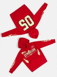 PAVTROS Manfinity Streetrush 1pc Men's Racing Letter Print Simple Hooded Casual Sweatshirt, Everyday Wear - Red - View 3