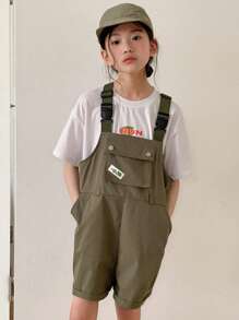 DAZY Tween Girl Letter Print Round Neck T-Shirt And Bib Shorts Set, 2pcs,Girls Summer Outfits,Back To School Clothes - White - View 7