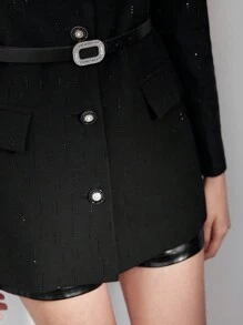MOTF STUDIO RHINESTONE DETAIL STRUCTURED BLAZER - Black - View 3