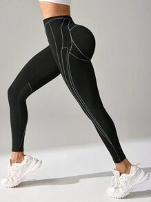 Contrast Trim High Waist Seamless Sports Leggings