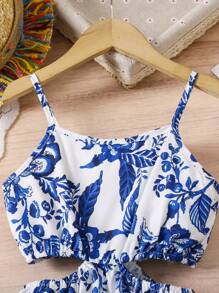 Elladie kids Young Girl Multi-Color Vacation Strap Dress - Blue - View 3