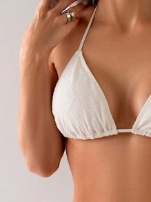 SHEIN Swim Summer Women's Casual Beach Halter Tie Bikini Set - Apricot - View 4